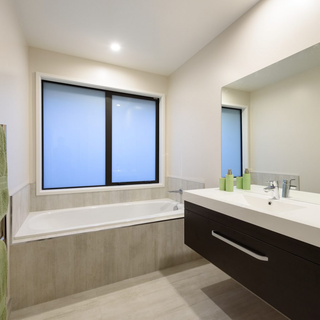 New home bathroom built by Deluxe Homes.