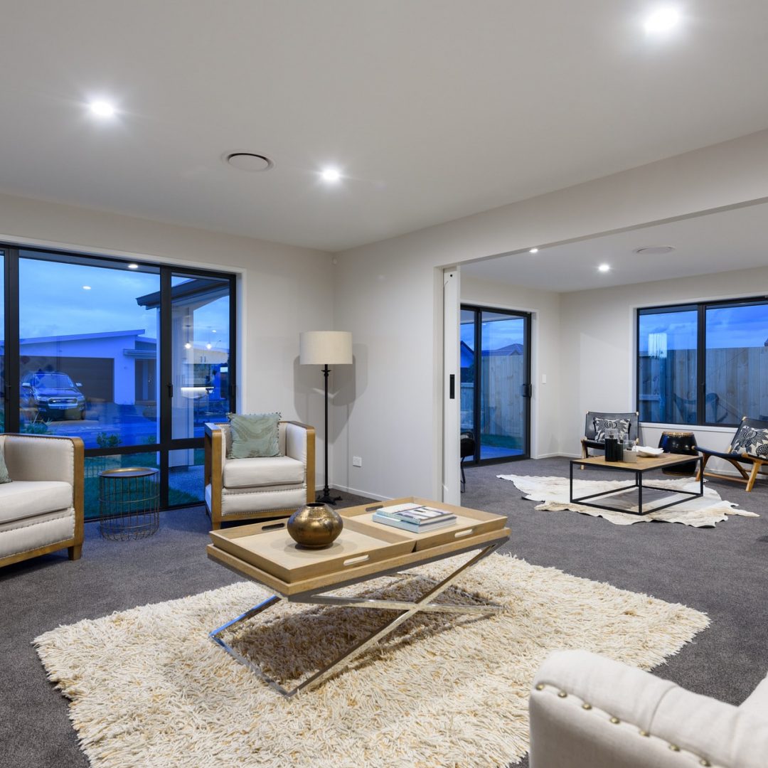 Open plan new build living area, Deluxe Homes.